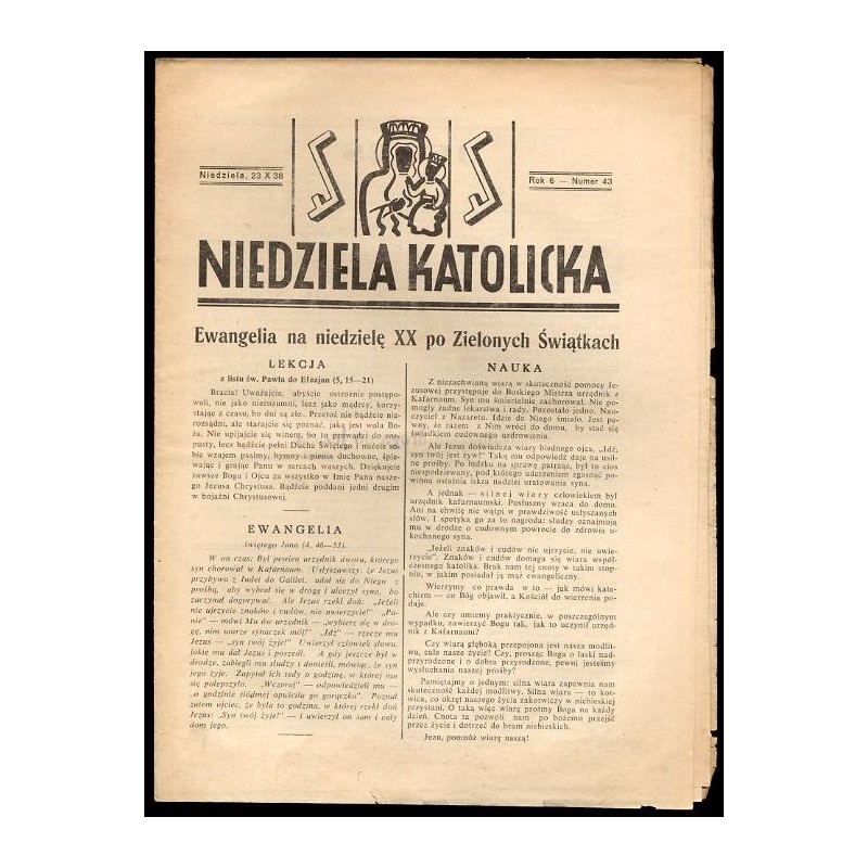 Niedziela Katolicka. R.6 (23 X 1938) nr 43