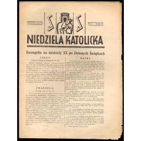Niedziela Katolicka. R.6 (23 X 1938) nr 43