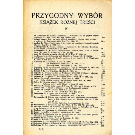Przygodny wybór książek różnej treści. IV. [Księgarnia D. E. Friedleina, Kraków, Rynek 17]
