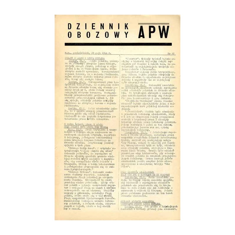Dziennik Obozowy APW. 1944. Nr 92 (22 maja 1944)