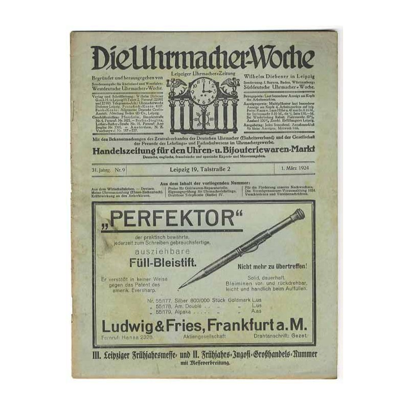Die Uhrmacher-Woche. Leipziger Uhrmacher-Zeitung. 31. Jahrgang (1924). Nr 9 (1.03.1924)