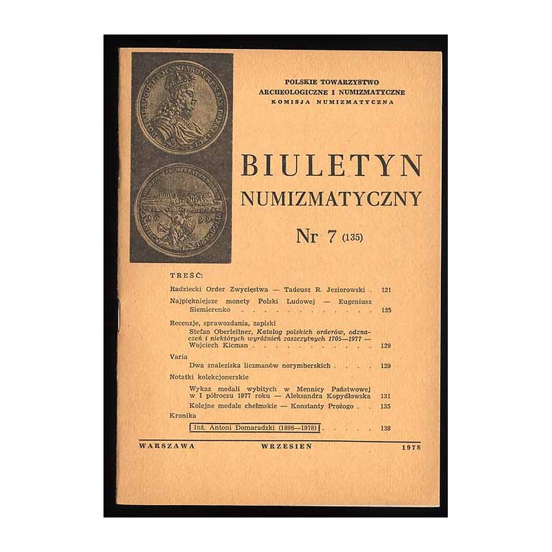 Biuletyn Numizmatyczny. Nr 7 (135) (IX 1978)