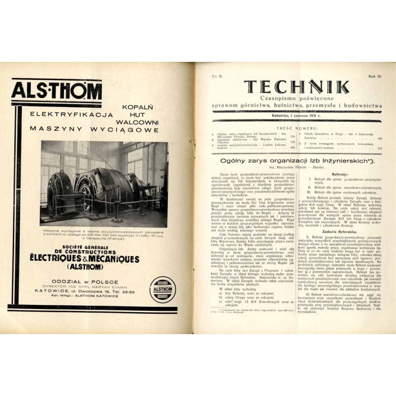 Technik. Czasopismo poświęcone sprawom górnictwa, hutnictwa, przemysłu i budownictwa. R.4 (1931). Nr 11 (1 czerwca 1931)