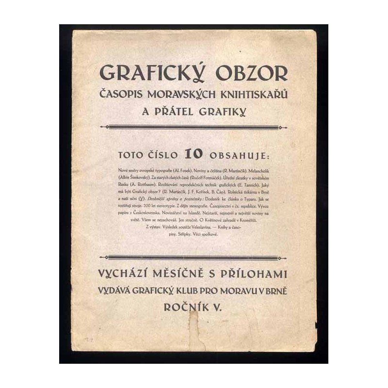 Graficky Obzor. Orgán Grafického Klubu pro Moravu. R.5 (1925). Nr 10