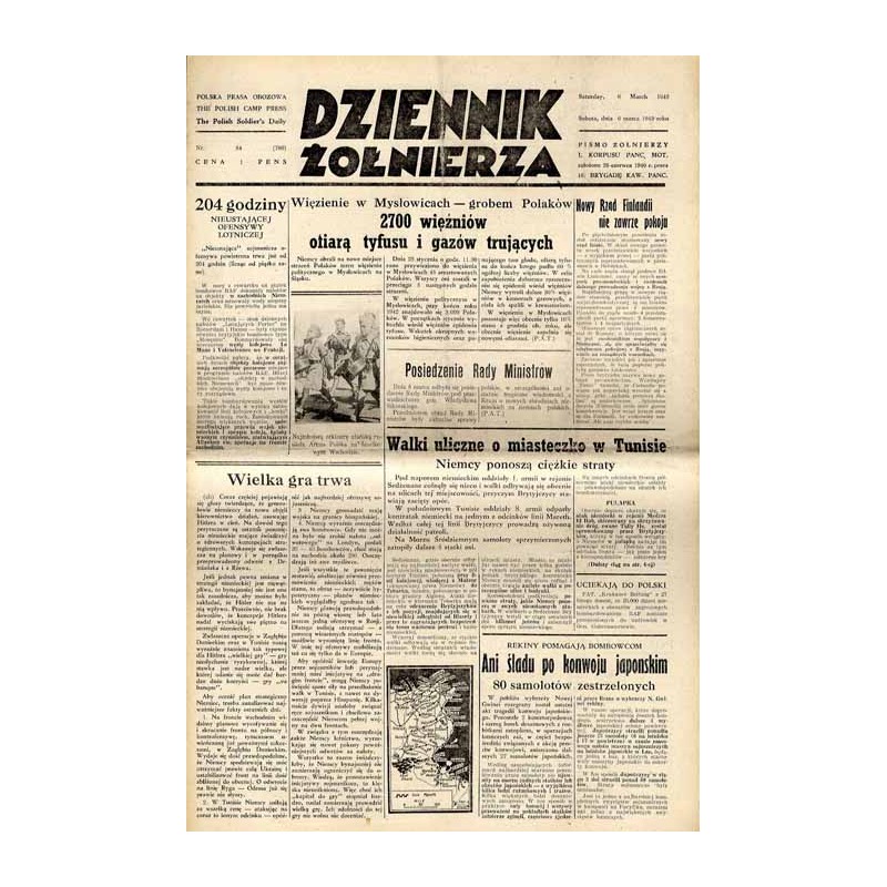 Dziennik Żołnierza. Polska prasa obozowa. Pismo żołnierzy 1. Korpusu Pancerno Mot. R.4 (1943). Nr 54 (789) (6 marca 1943)