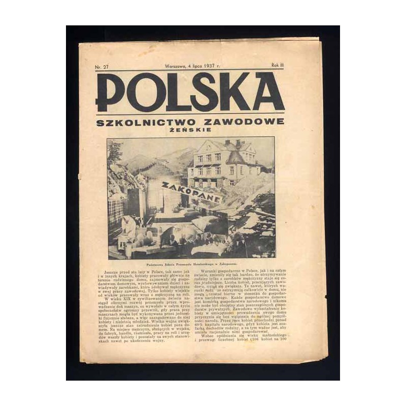Polska. R.3 (1937). Nr 27 (4 lipca 1937). Szkolnictwo zawodowe żeńskie