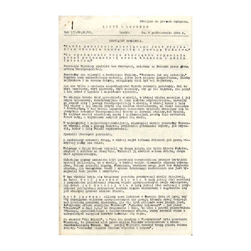 Listy z Londynu. R.3 (1944). Nr 21/69 (9 października 1944)