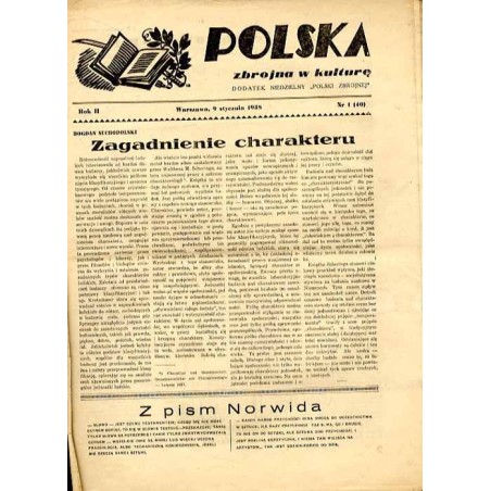 Polska Zbrojna w Kulturę. Dodatek niedzielny "Polski Zbrojnej". R.2 (1938). Nr 1 (40) (9 stycznia 1938) / po powstaniu listopado