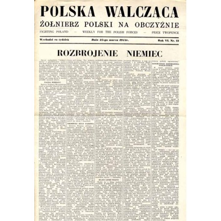 Polska Walcząca - Żołnierz Polski na Obczyźnie. Fighting Poland. Weekly for the Polish Forces. R.6 (1944). Nr 12 (25 marca 1944)