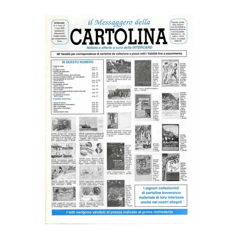 Il Messaggero della Cartolina. Notizie e offerte a cura della Intercard. R.13 (2000). Nr 4