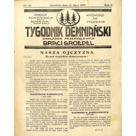 Tygodnik Demnianski Zakładów Przemysłowych Braci Groedel. R.2 (1929). Nr 22 (21 lipca 1929)