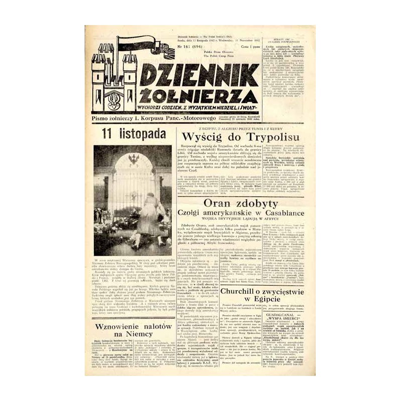 Dziennik Żołnierza. [...] Pismo żołnierzy I. Korpusu Panc.-Motorowego. R.3 (1942). Nr 161 (694) (11 listopada 1942)
