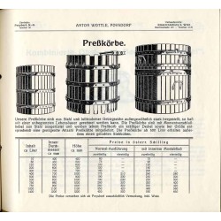 Wein- und Obstpressen, Kellereimaschinen Anton Wottle. Maschinen und Pressenbau Poysdorf N.Ö. Am Heumarkt 520. Alleinverkauf: J.