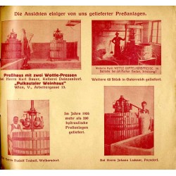 Wein- und Obstpressen, Kellereimaschinen Anton Wottle. Maschinen und Pressenbau Poysdorf N.Ö. Am Heumarkt 520. Alleinverkauf: J.