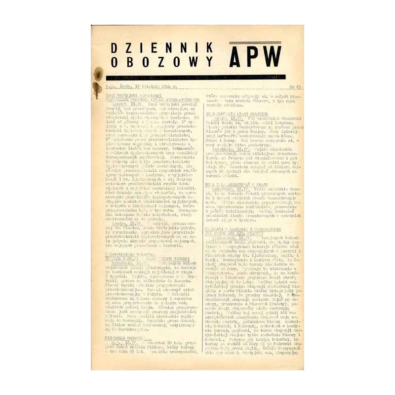 Dziennik Obozowy APW. 1944. Nr 65 (19 kwietnia 1944) + Dodatek Tygodniowy Nr 4