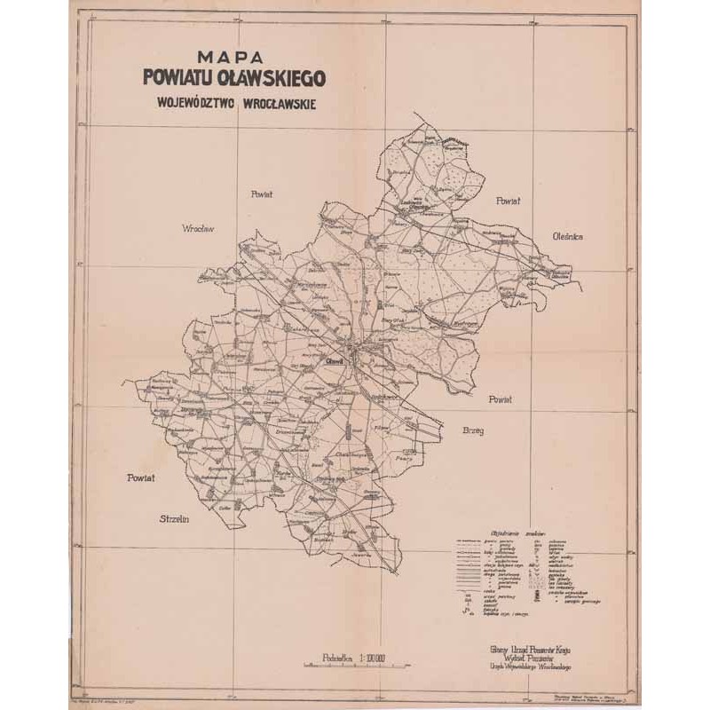 Mapa powiatu oławskiego. Województwo wrocławskie. 1:100.000