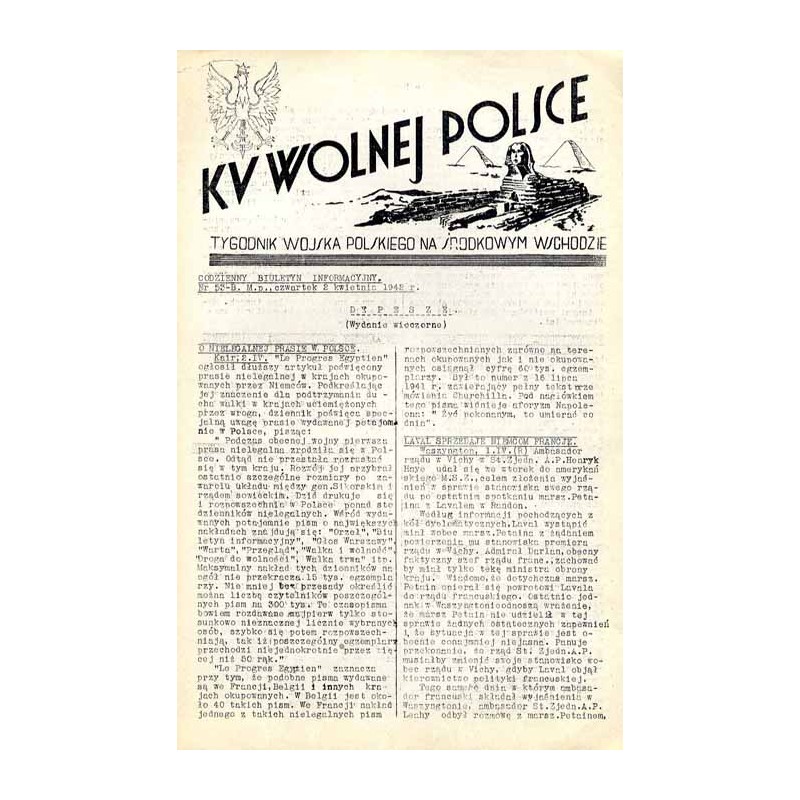 Ku Wolnej Polsce. Tygodnik Wojska Polskiego na Środkowym Wschodzie. Codzienny biuletyn informacyjny. 1942. Nr 53-B (2 kwietnia 1