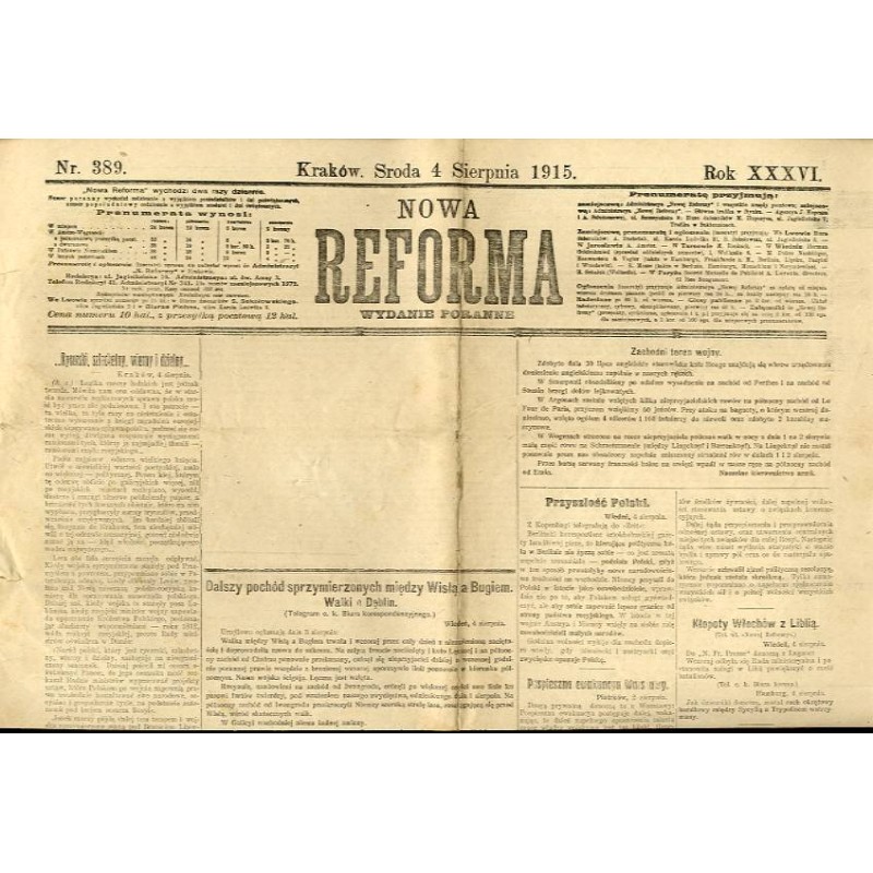 Nowa Reforma. R.34 (1915). Nr 389 (4 sierpnia 1915). Wydanie poranne