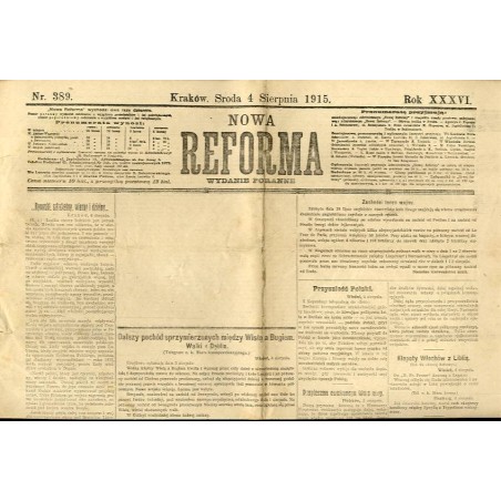 Nowa Reforma. R.34 (1915). Nr 389 (4 sierpnia 1915). Wydanie poranne