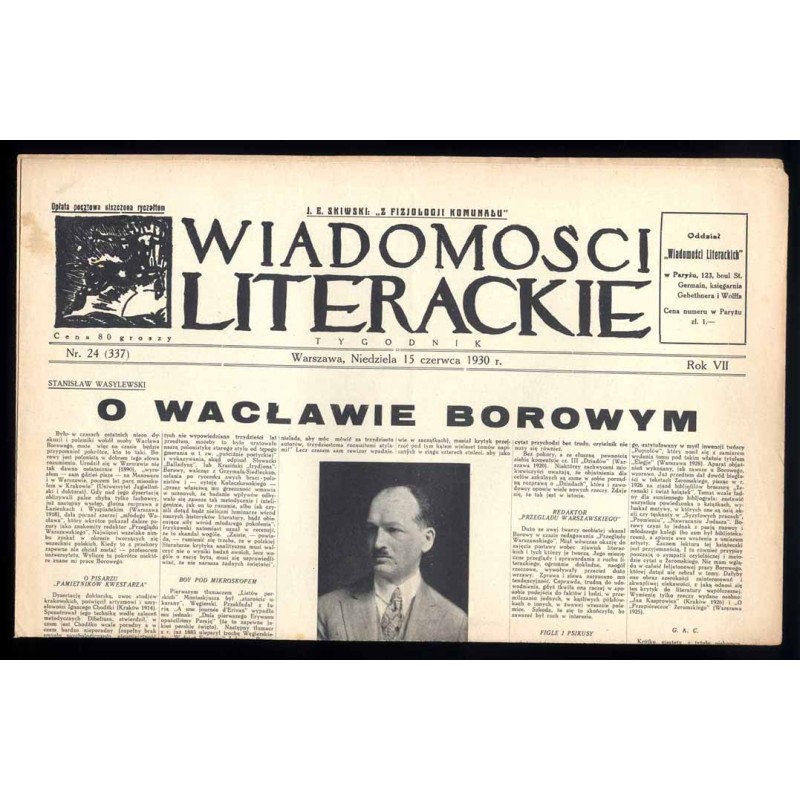 Wiadomości Literackie. Tygodnik. R.7 (1930). Nr 24 (337) (15 czerwca 1930)