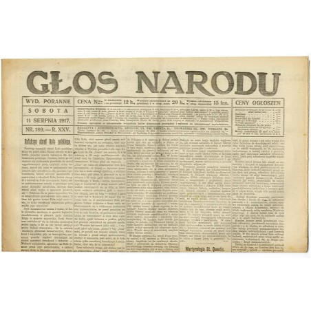 Głos Narodu. R.25 (1917). Nr 189 (11 sierpnia 1917). Wydanie poranne