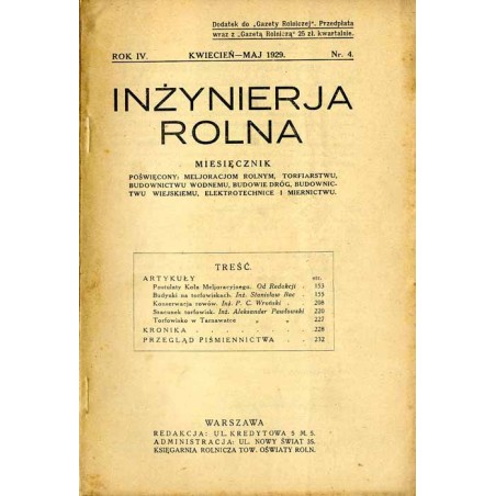 Inżynieria Rolna. Dwumiesięcznik poświęcony melioracjom rolnym, torfiarstwu, budownictwu wodnemu, budowie dróg, budownictwu wiej
