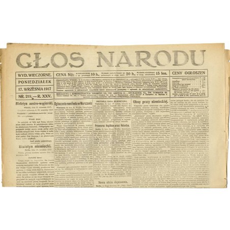 Głos Narodu. R.25 (1917). Nr 219 (17 września 1917). Wydanie wieczorne