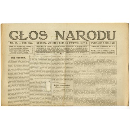 Głos Narodu. R.25 (1917). Nr 96 (24 kwietnia 1917). Wydanie poranne
