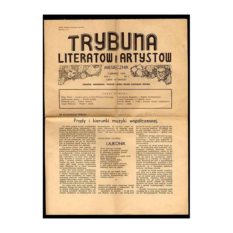 Trybuna Literatów i Artystów. Miesięcznik. R.2 (VI 1939) nr 3
