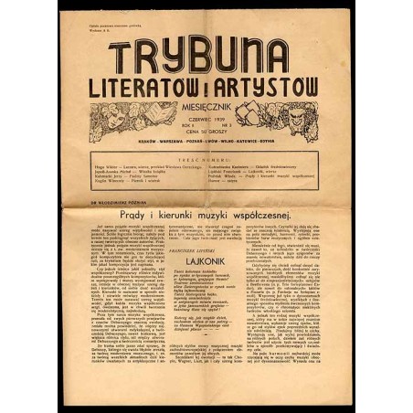 Trybuna Literatów i Artystów. Miesięcznik. R.2 (VI 1939) nr 3
