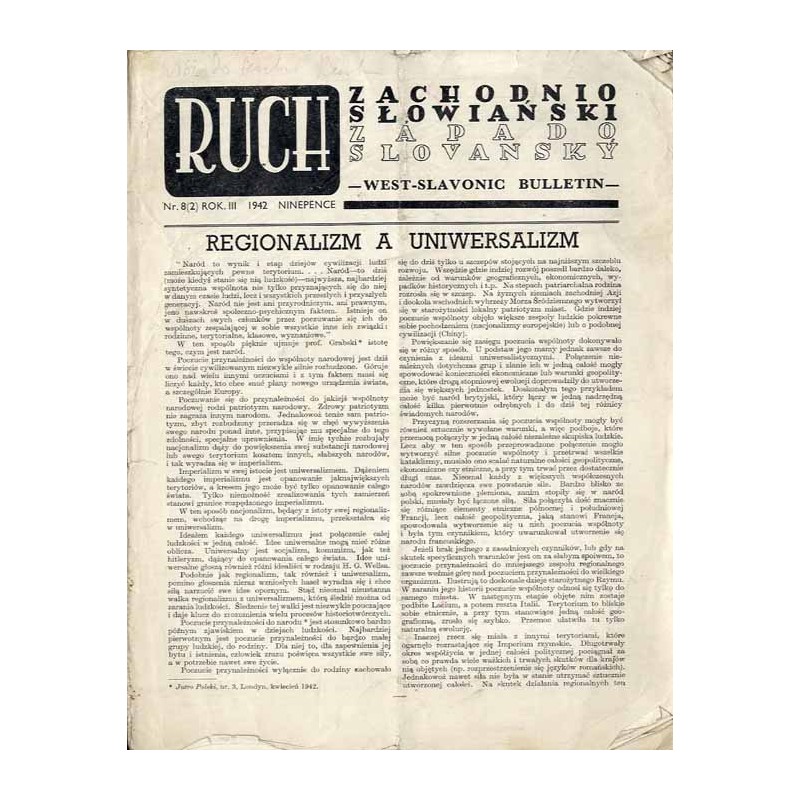Ruch Zachodnio-Słowiański  Západo-Slovansky Vestnik  West-Slavian Bulletin. R.3 (1942). Nr 8 (2)