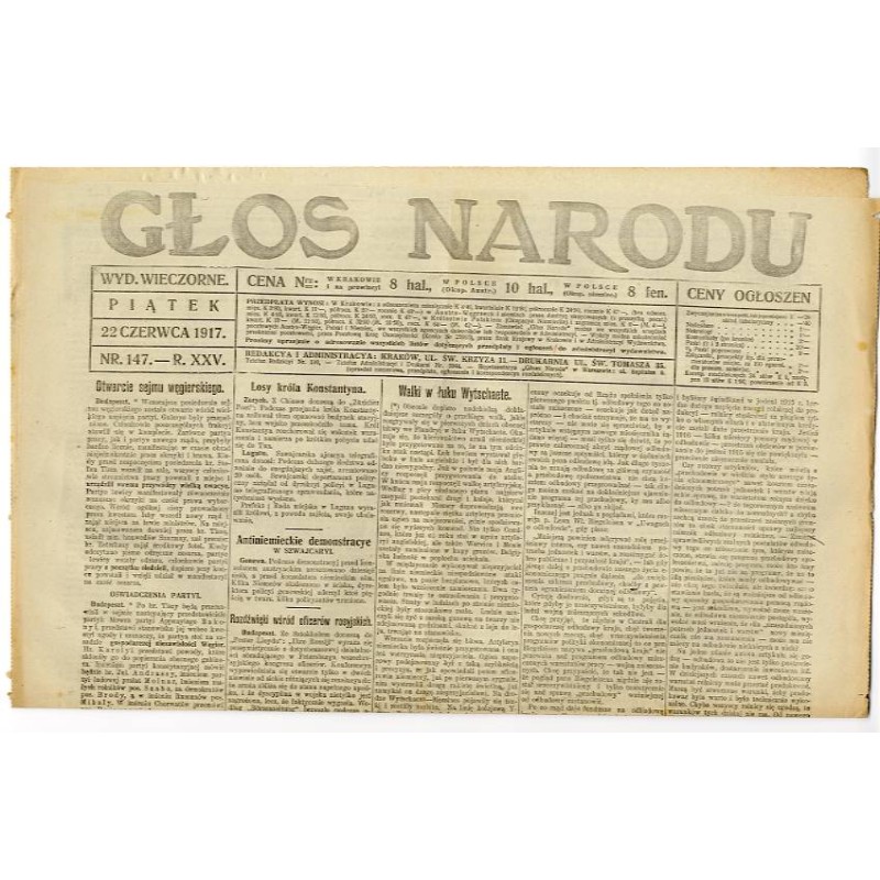 Głos Narodu. R.25 (1917). Nr 147 (22 czerwca 1917). Wydanie wieczorne