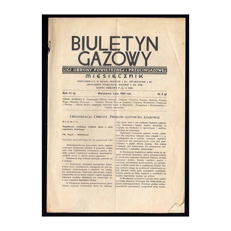 Biuletyn Gazowy. Miesięcznik Ligi Obrony Powietrznej i Przeciwgazowej. R.4 (1933)