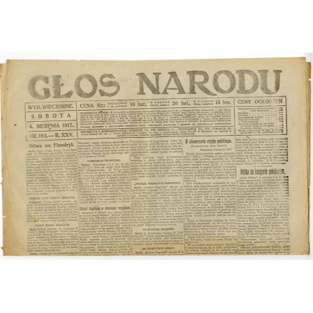 Głos Narodu. R.25 (1917). Nr 184 (4 sierpnia 1917). Wydanie wieczorne