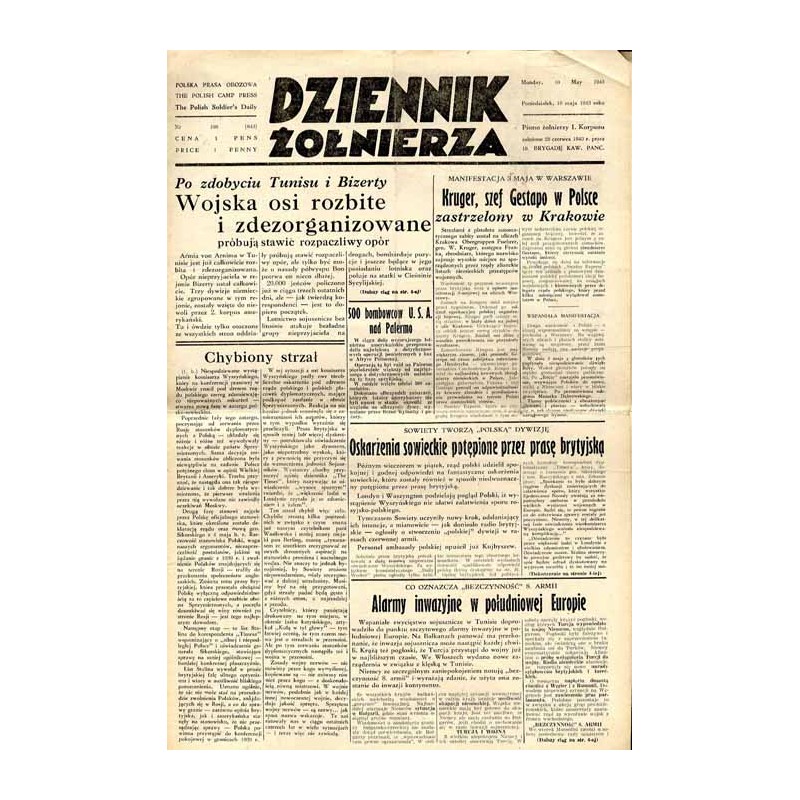 Dziennik Żołnierza. Polska prasa obozowa. Pismo żołnierzy 1. Korpusu Pancerno Mot. R.4 (1943). Nr 108 (843) (10 maja 1943) / Zbr