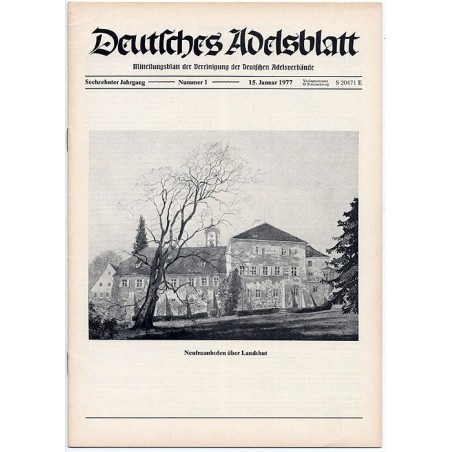 Deutsches Adelsblatt. 16. Jahrgang (1977). Nr 1 (15 I 1977) [Neufraunhofen über Landshut]
