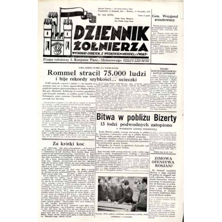Dziennik Żołnierza. [...] Pismo żołnierzy I. Korpusu Panc.-Motorowego. R.3 (1942). Nr 165 (698) (16 listopada 1942)