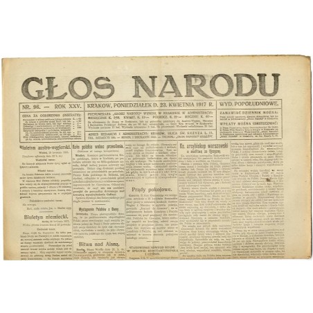Głos Narodu. R.25 (1917). Nr 96 (23 kwietnia 1917). Wydanie popołudniowe
