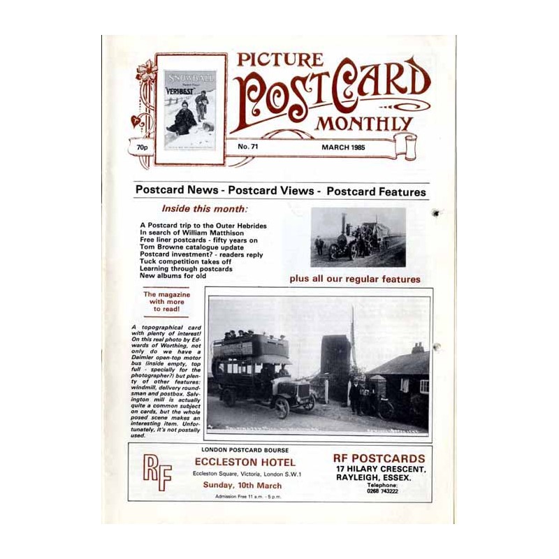 Picture Post Card Monthly. (1985). No. 71 (March 1985). Postcard News - Postcard Views - Postcard Features