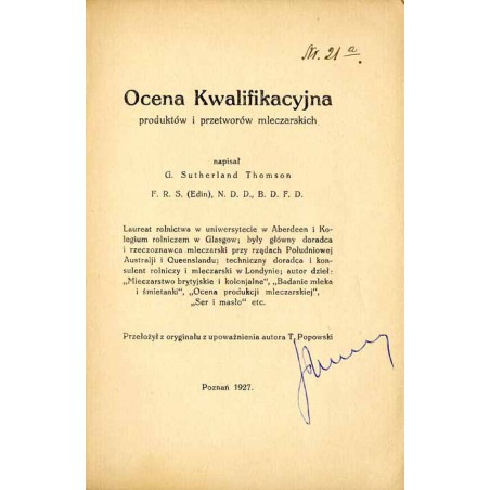 Ocena kwalifikacyjna produktów i przetworów mleczarskich