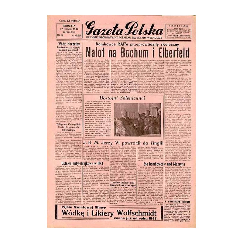 Gazeta Polska. Dziennik informacyjny Polaków na Bliskim Wschodzie. R.3 (1943). Nr 149 (588) (27 czerwca 1943)