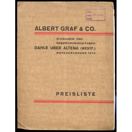 Albert Graf & Co. Dahle über Altena (Westf.). Schrauben- und Drahtkurzwaren-Fabrik. Preisliste