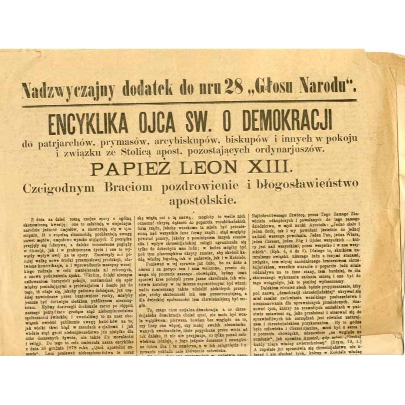 Encyklika Ojca Św. o demokracji do patrjarchów, prymasów, arcybiskupów, biskupów i innych w pokoju i związku ze Stolicą apost. p
