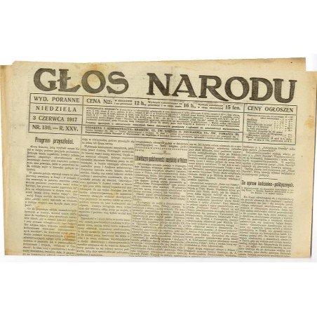 Głos Narodu. R.25 (1917). Nr 130 (3 czerwca 1917). Wydanie poranne