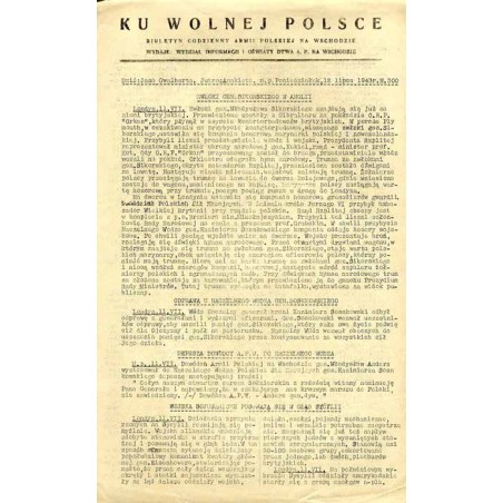 Ku Wolnej Polsce. Biuletyn codzienny Armii Polskiej na Wschodzie. (1943). Nr 300 (12 lipca 1943)