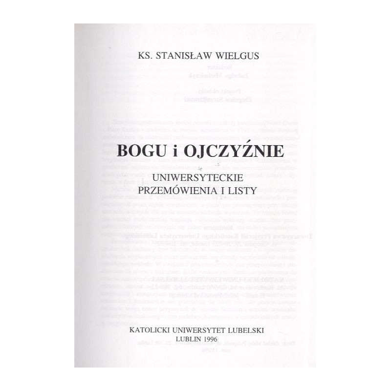 Bogu i Ojczyźnie. Uniwersyteckie przemówienia i listy