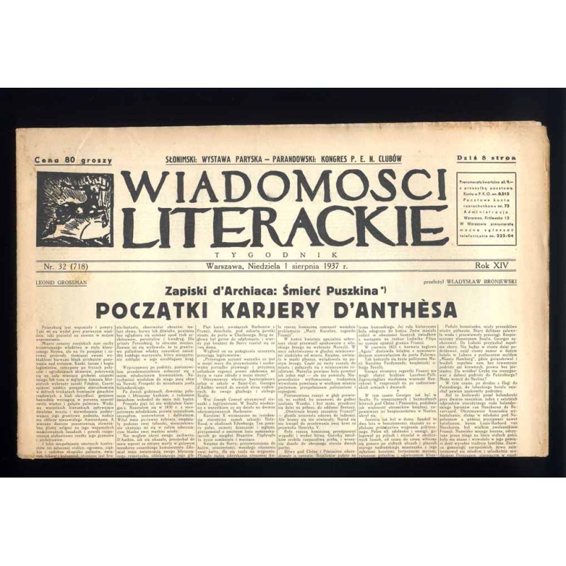 Wiadomości Literackie. Tygodnik. R.14 (1937). Nr 32 (718) (1 sierpnia 1937)
