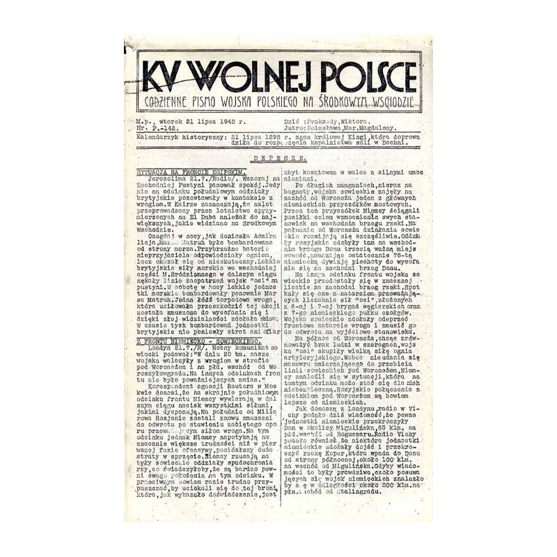 Ku Wolnej Polsce. Tygodnik Wojska Polskiego na Środkowym Wschodzie. Codzienne pismo Wojska Polskiego na Środkowym Wschodzie. 194