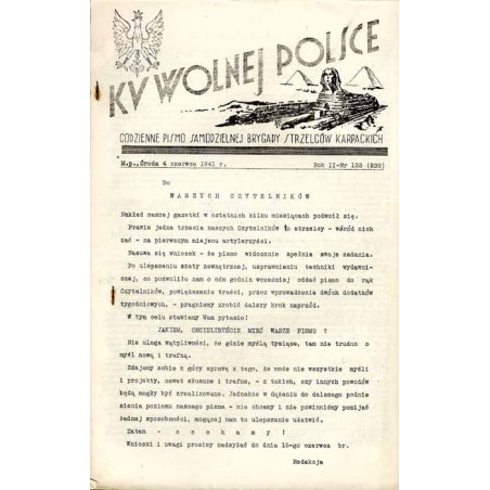 Ku Wolnej Polsce. Codzienne pismo Brygady Strzelców Karpackich. R.2 (1941). Nr 133 (239) (4 czerwca 1941)