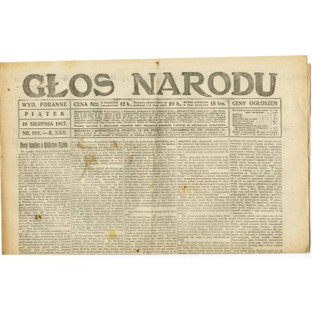 Głos Narodu. R.25 (1917). Nr 188 (10 sierpnia 1917). Wydanie poranne